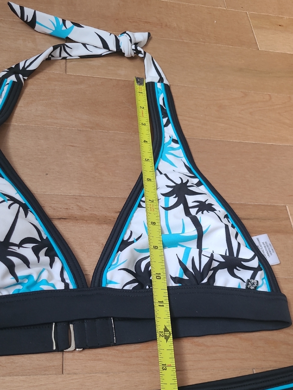 Aqua Bikini Black Blue Tropical Palm Trees Top Sz Medium Bottoms Size Large 2pc - Picture 8 of 10